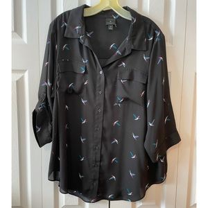 Women’s 1X Hummingbird Print Blouse 3/4 Sleeves